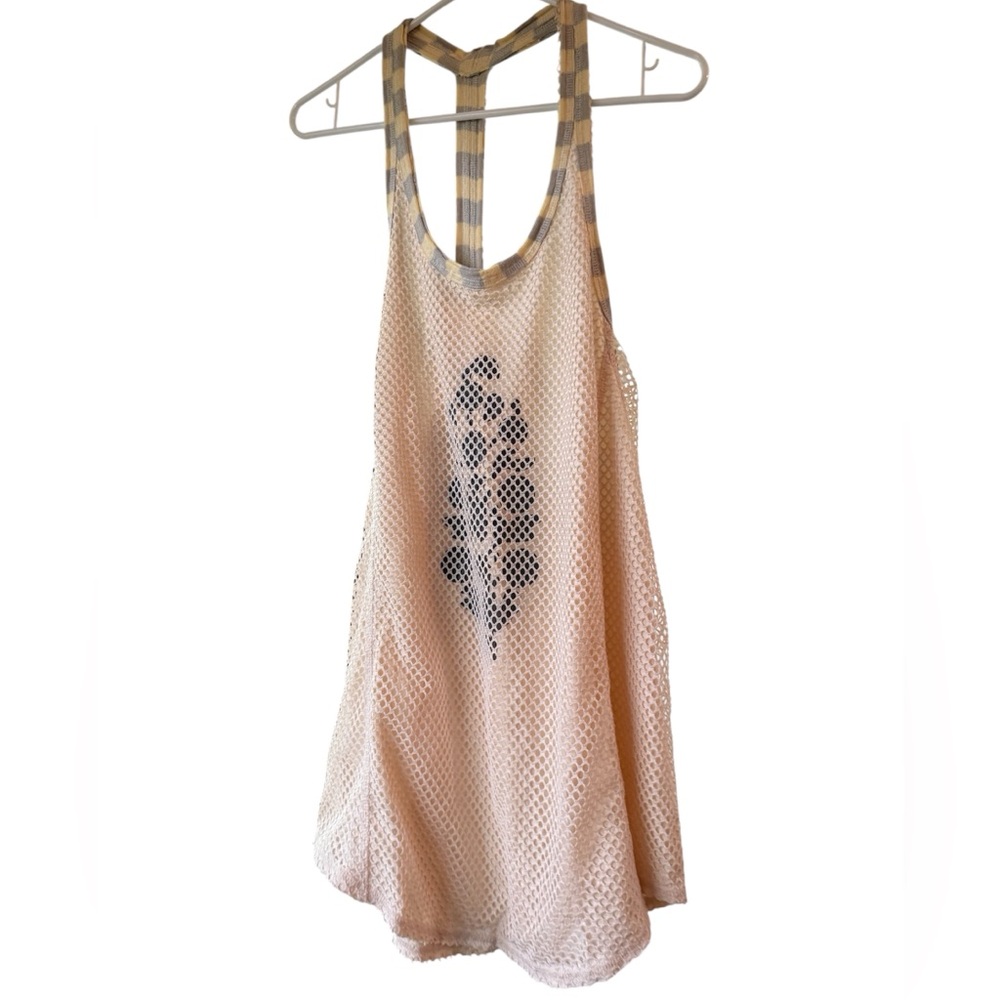 Free People FP MOVEMENT Ball Out Logo Mesh Tank Top with Graphic Design NWOT